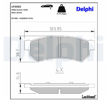 Sada brzdových destiček, kotoučová brzda DELPHI LP2502