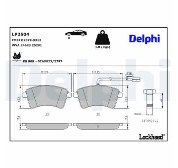 Sada brzdových destiček, kotoučová brzda DELPHI LP2504