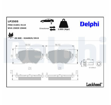 Sada brzdových destiček, parkovací brzda DELPHI LP2505