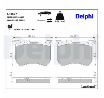 Sada brzdových destiček, kotoučová brzda DELPHI LP2507