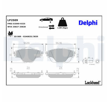 Sada brzdových destiček, kotoučová brzda DELPHI LP2509
