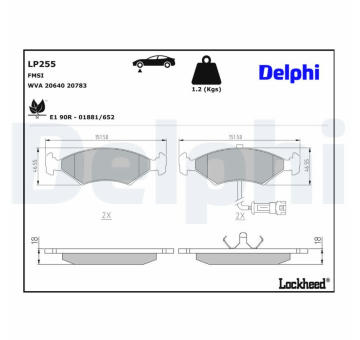 Sada brzdových destiček, kotoučová brzda DELPHI LP255