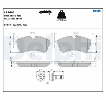 Sada brzdových destiček, kotoučová brzda DELPHI LP2662