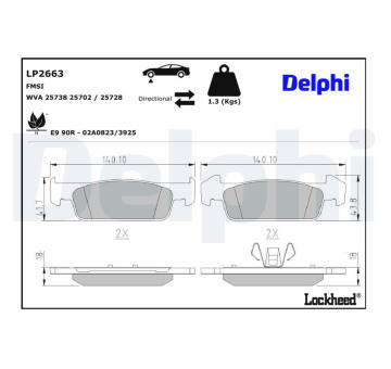 Sada brzdových destiček, kotoučová brzda DELPHI LP2663
