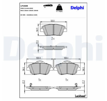 Sada brzdových destiček, kotoučová brzda DELPHI LP2688