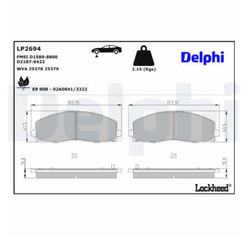 Sada brzdových destiček, kotoučová brzda DELPHI LP2694