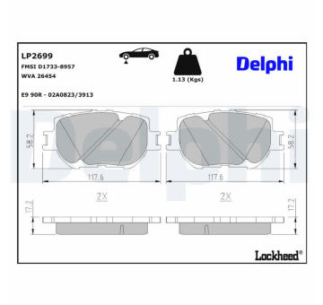 Sada brzdových destiček, kotoučová brzda DELPHI LP2699