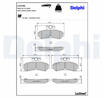Sada brzdových destiček, kotoučová brzda DELPHI LP2700