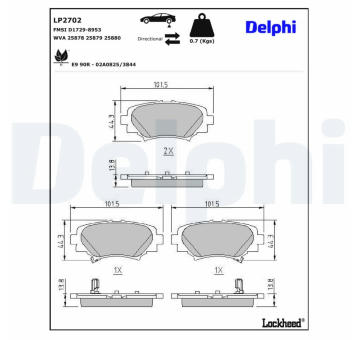 Sada brzdových destiček, kotoučová brzda DELPHI LP2702