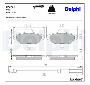Sada brzdových destiček, kotoučová brzda DELPHI LP2704