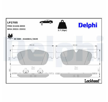 Sada brzdových destiček, kotoučová brzda DELPHI LP2705