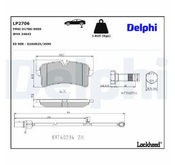 Sada brzdových destiček, kotoučová brzda DELPHI LP2706
