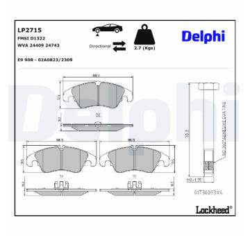 Sada brzdových destiček, kotoučová brzda DELPHI LP2715