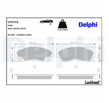 Sada brzdových destiček, parkovací brzda DELPHI LP2716