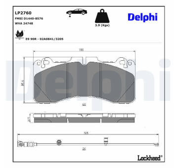Sada brzdových destiček, kotoučová brzda DELPHI LP2760