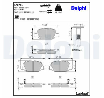 Sada brzdových destiček, kotoučová brzda DELPHI LP2761