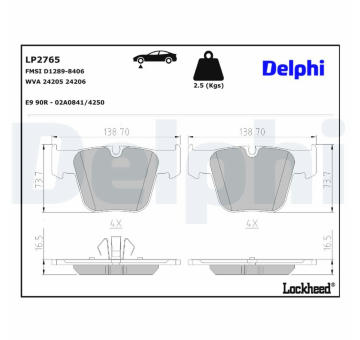 Sada brzdových destiček, kotoučová brzda DELPHI LP2765