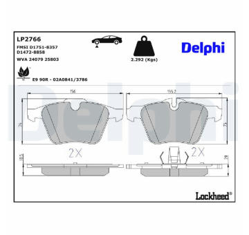 Sada brzdových destiček, kotoučová brzda DELPHI LP2766