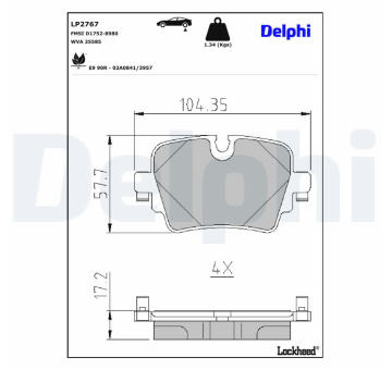 Sada brzdových destiček, kotoučová brzda DELPHI LP2767