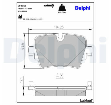 Sada brzdových destiček, kotoučová brzda DELPHI LP2768