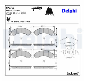 Sada brzdových destiček, kotoučová brzda DELPHI LP2769