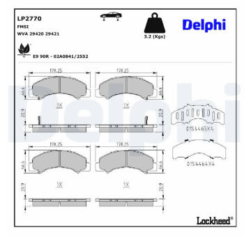 Sada brzdových destiček, parkovací brzda DELPHI LP2770