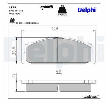 Sada brzdových destiček, kotoučová brzda DELPHI LP30