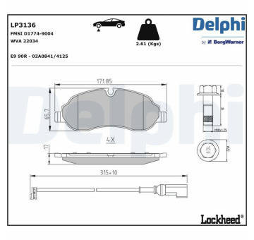 Sada brzdových destiček, kotoučová brzda DELPHI LP3136