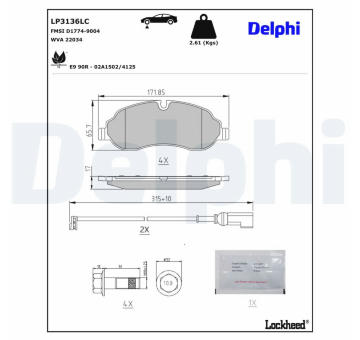 Sada brzdových destiček, kotoučová brzda DELPHI LP3136LC