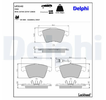 Sada brzdových destiček, kotoučová brzda DELPHI LP3142