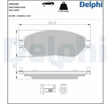 Sada brzdových destiček, kotoučová brzda DELPHI LP3143