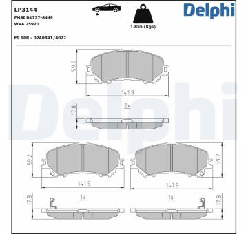 Sada brzdových destiček, kotoučová brzda DELPHI LP3144