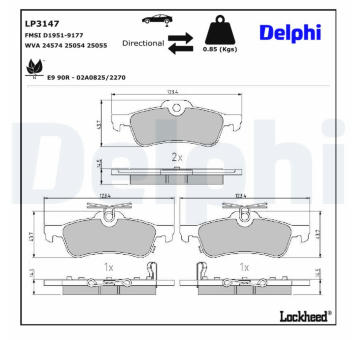 Sada brzdových destiček, kotoučová brzda DELPHI LP3147