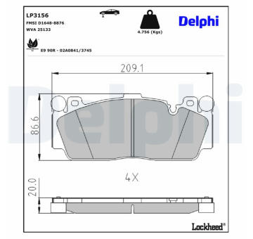 Sada brzdových destiček, kotoučová brzda DELPHI LP3156