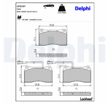 Sada brzdových destiček, kotoučová brzda DELPHI LP3157