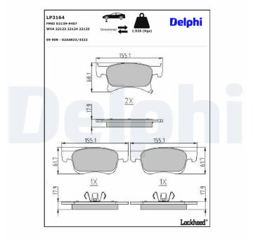 Sada brzdových destiček, kotoučová brzda DELPHI LP3164
