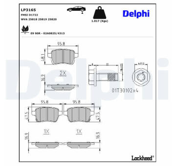 Sada brzdových destiček, kotoučová brzda DELPHI LP3165