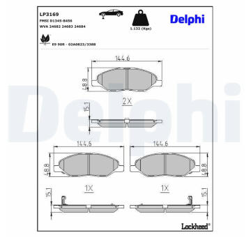 Sada brzdových destiček, kotoučová brzda DELPHI LP3169