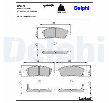Sada brzdových destiček, parkovací brzda DELPHI LP3170