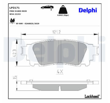 Sada brzdových destiček, kotoučová brzda DELPHI LP3171