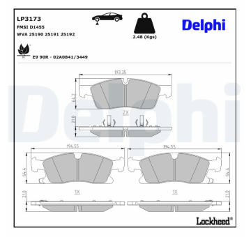 Sada brzdových destiček, kotoučová brzda DELPHI LP3173