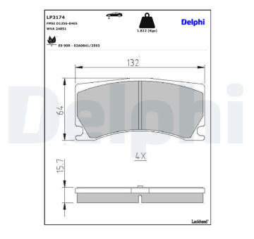 Sada brzdových destiček, kotoučová brzda DELPHI LP3174