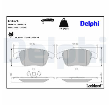 Sada brzdových destiček, kotoučová brzda DELPHI LP3175