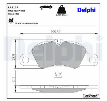 Sada brzdových destiček, kotoučová brzda DELPHI LP3177
