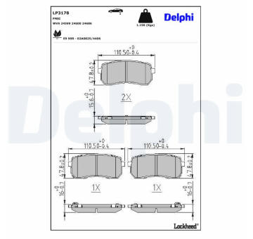Sada brzdových destiček, kotoučová brzda DELPHI LP3178