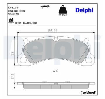 Sada brzdových destiček, kotoučová brzda DELPHI LP3179