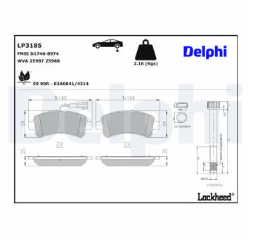Sada brzdových destiček, kotoučová brzda DELPHI LP3185