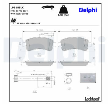 Sada brzdových destiček, kotoučová brzda DELPHI LP3185LC