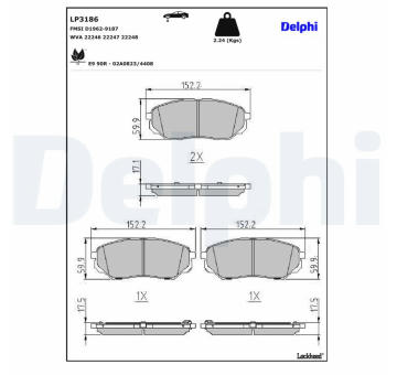 Sada brzdových destiček, kotoučová brzda DELPHI LP3186