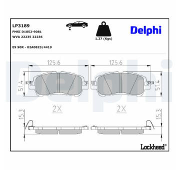 Sada brzdových destiček, parkovací brzda DELPHI LP3189